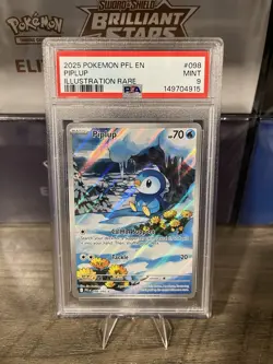 Piplup 098/094 Illustration Rare 2025 Pokemon Phantasmal Flames PSA 9 Mint - Image 1