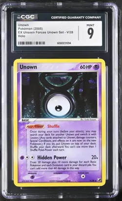 CGC 9 MINT Unown 2005 EX Unseen Forces V/28 Holo Pokemon Card - Image 1