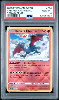 2023 POKEMON SWORD & SHIELD CROWN ZENITH #020 RADIANT CHARIZARD PSA 10 - Image 1