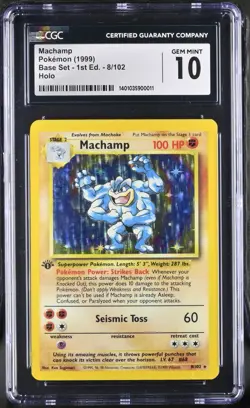 Machamp Base Set 8/102 Holo 1st Edition CGC 10 GEM Mint Graded Pokemon Card - Image 1