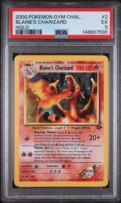 2000 Pokemon Gym Challenge Blaine's Charizard Holo Rare 2/132 PSA 5 - Image 1