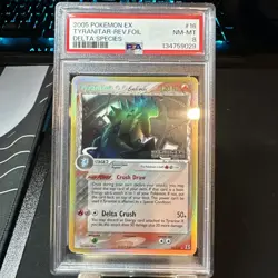 2005 POKEMON EX DELTA SPECIES #16 TYRANITAR-REVERSE FOIL "Stamped" PSA 8 - Image 1