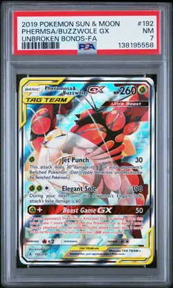 2019 POKEMON SUN & MOON UNBROKEN BONDS FULL ART/PHEROMOSA & BUZZWOLE GX PSA 7 - Image 1