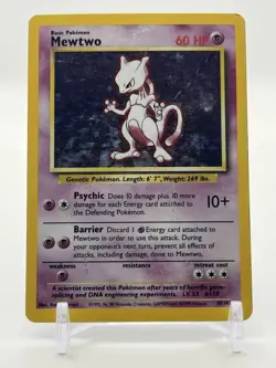 Pokemon Mewtwo Base Set 10/102 60 HP Holo Rare 1999-2000 Wizards Copyright - Image 1
