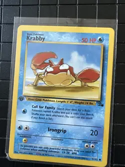 1995, 96, 98 Pokemon Card 1st Edition **Krabby** - Fossil Set 51/62 - Common - Image 1