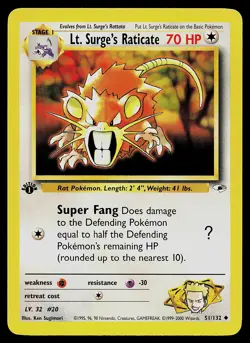 Pokemon Card - Lt. Surge's Raticate 1st Edition Gym Heroes 51/132 Uncommon - Image 1