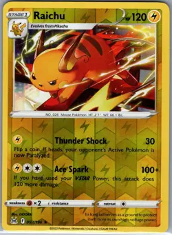 Raichu 053/196 Reverse Holo SWSH11: Lost Origin - Pokemon Card - NM - Image 1