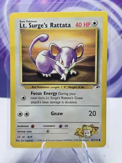 Pokemon TCG Lt. Surge's Rattata Gym Heroes 82/132 Regular Unlimited Common HP - Image 1