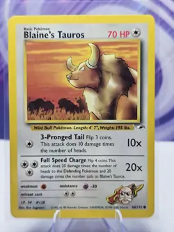 Pokemon TCG Blaine's Tauros Gym Heroes 64/132 Regular Unlimited Common LP - Image 1