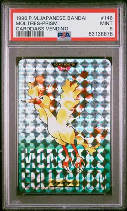 1996 POKEMON JPN BANDAI CARDDASS VENDING #146 MOLTRES-PRISM PSA 9 - Image 1