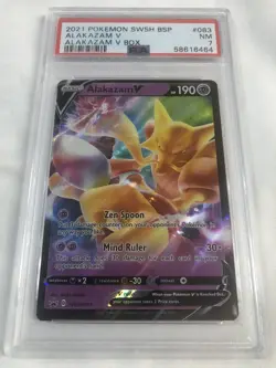 2021 POKEMON SWSH #083 ALAKAZAM V BLACK STAR PROMO NEAR MINT PSA 7 - Image 1