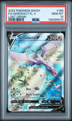 Pokemon Aerodactyl V 180/196 Alt Full Art SWSH Lost Origin 180 GEM MINT PSA 10 - Image 1