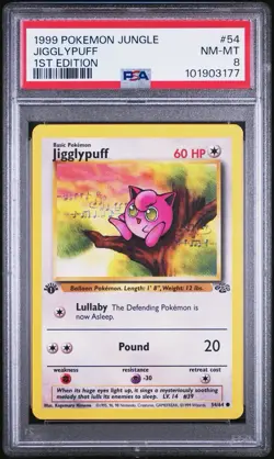 PSA 8 Near MINT Jigglypuff 1999 Jungle 1st Edition Pokemon Card - Image 1
