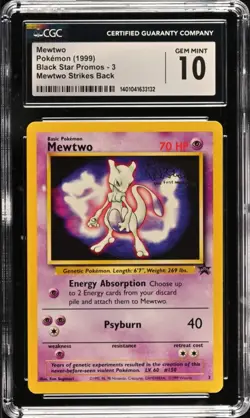 CGC 10 - 1999 Mewtwo # 3 WB Movie WOTC Black Star PROMO Pokemon Card - Image 1