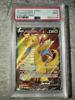 PSA MINT 9 Full Art Dragonite V Evolving Skies 2021 Pokemon - Image 1