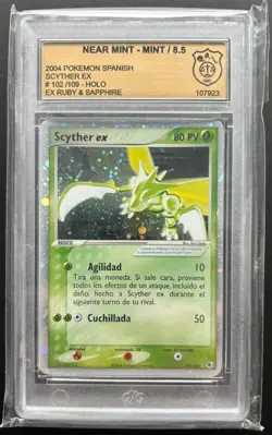 Pokemon Scyther ex 102/109 EX Ruby & Sapphire Holo PSA GSG 8.5 Spanish - Image 1