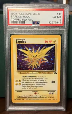 1999 Pokemon Fossil Set Holo Rare Zapdos #15 PSA 6 - Image 1