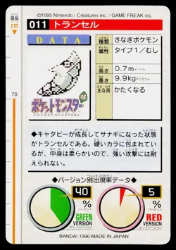 Metapod No. 011 Green Bandai Carddass Series 1-2 G Pokemon Japanese Near Mint - Image 2