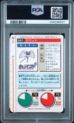 PSA 9 2026 CERT ZUBAT 1996 POKEMON JAPANESE BANDAI CARDDASS VENDING #41 - Image 2
