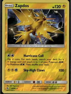 Zapdos Holo Rare Hidden Fates 24/68 Lightning Reverse Holo Pokemon Card - Image 1