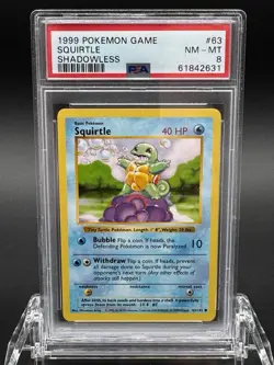 1999 POKEMON BASE SET SHADOWLESS #63 SQUIRTLE PSA 8 - Image 1