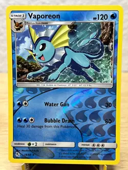 Hidden Fates Vaporeon 18/68 Holo Rare Pokemon Reverse Holo LP - Image 1
