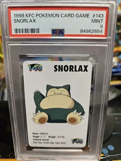 SNORLAX #143 Pokemon Card Game Mini KFC 1998 Nintendo PSA GEM MINT 9 - Image 1