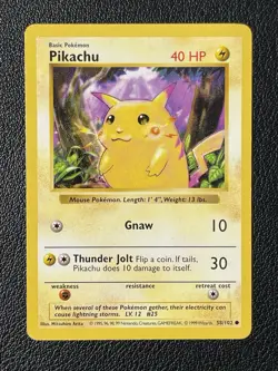 Pikachu (Red Cheeks) 58/102 Base Set (Shadowless) Pokemon Card NM 1999 Vintage - Image 1
