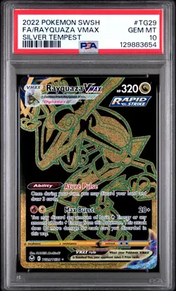2022 Pokemon Sword & Shield Silver Tempest #TG29 Rayquaza Vmax PSA 10 - Image 1
