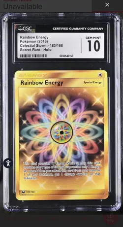 CGC 10 Gem Mint POKEMON 2018 Sun & Moon RAINBOW ENERGY Celestial Storm 183/168 - Image 1