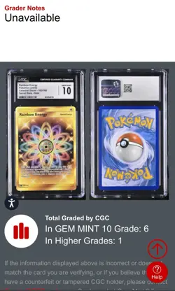 CGC 10 Gem Mint POKEMON 2018 Sun & Moon RAINBOW ENERGY Celestial Storm 183/168 - Image 3