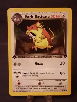 Pokemon Team Rocket 1st Edition Regular Finish Dark Raticate 51/82 VLP-NM - Image 1