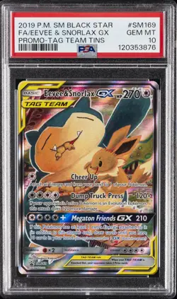 2019 POKEMON SM BLACK STAR PROMO #SM169 FULL ART/EEVEE & SNORLAX GX PSA 10 - Image 1
