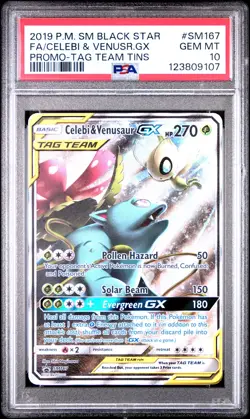 2019 POKEMON SM BLACK STAR PROMO #SM167 FULL ART/CELEBI & VENUSAUR GX PSA 10 - Image 1