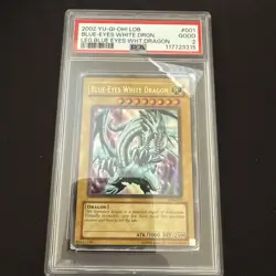 2002 YuGiOh Blue-Eyes White Dragon LOB-001 Ultra Rare PSA 2 GOOD - Image 2