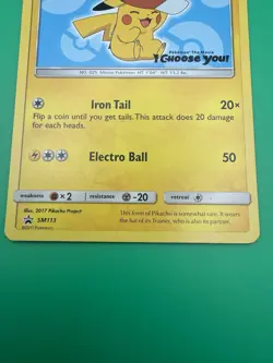 Pokemon TCG Ash's Pikachu SM113 Sun and Moon Black Star Promo LP - Image 3