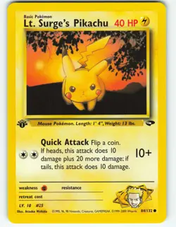 Lt. Surge's Pikachu - 1st Edition - 84/132 Gym Challenge - Pokemon TCG - 2000 - Image 1
