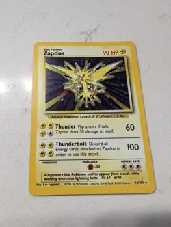 Pokemon TCG Zapdos Base Set 16/102 Holo Unlimited Holo Rare MODERATELY PLAYED MP - Image 1