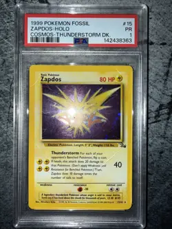 PSA 1 Zapdos 15/62 Fossil 1999 Cosmos Thunderstorm DK Holo Rare Pokemon Card - Image 1