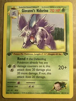 Giovanni’s Nidorino Pokemon Card Gym Challenge 45/132 Regular 1st Edition LP - Image 1