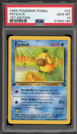 Pokemon Psyduck Fossil 1st Edition #53 PSA 10 Gem Mint - Image 1