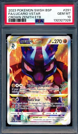 Lucario VSTAR 2023 Pokemon Crown Zenith #291 ETB Promo Full Art PSA 10 - Image 1