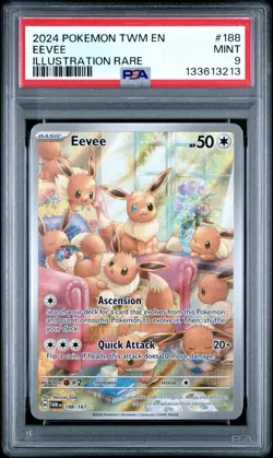Pokemon Eevee 2024 Twighlight Masquerade Illustration Rare #188, PSA 9 Mint - Image 1