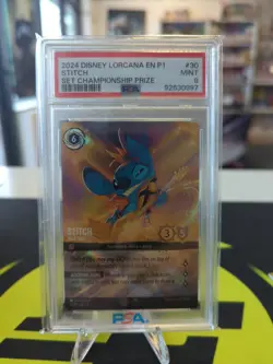 2024 DISNEY LORCANA EN P1-SET CHAMPIONSHIP PRIZE #30 STITCH - ROCK STAR PSA 9 - Image 1