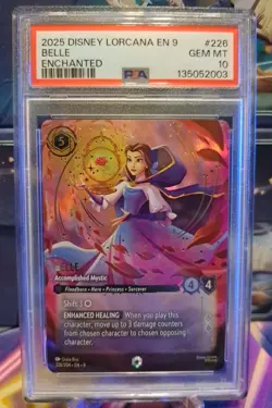 2025 DISNEY LORCANA EN 9-FABLED ENCHANTED BELLE - ACCOMPLISHED MYSTIC PSA 10 - Image 1
