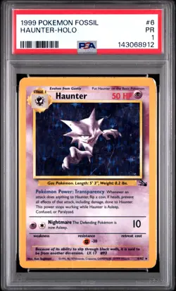 1999 POKEMON FOSSIL #6 HAUNTER-HOLO PSA 1 - Image 1