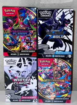 Pokemon Booster Bundle Lot Black Bolt, Mega, Phantasmal Flames, White Flare - Image 1