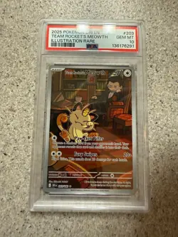 PSA 10 Team Rocket's Meowth 203/182 Pokemon Destined Rivals NEW CERT 12/25 - Image 1