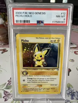 PSA 8 Pokemon TCG Pichu Holo Rare Neo Genesis 12/111 Mint Condition 2000 - Image 1