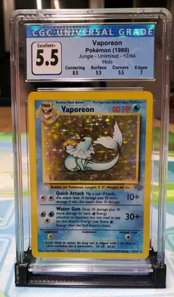 CGC Excellent+ 5.5 Vaporeon Pokemon Jungle Holo Rare 12/64 - Image 1